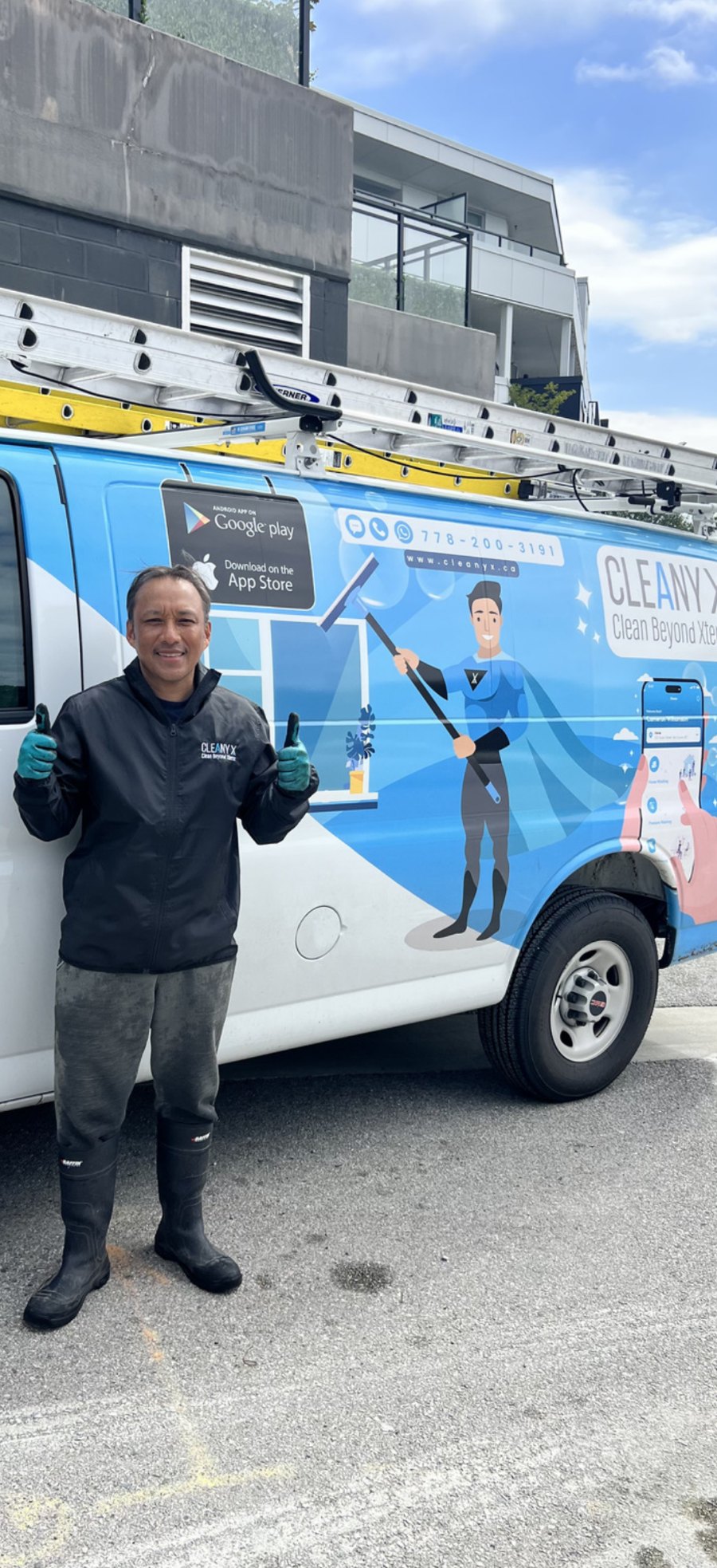 Jorge, owner of Cleany X Vancouver, next to the Cleany X van